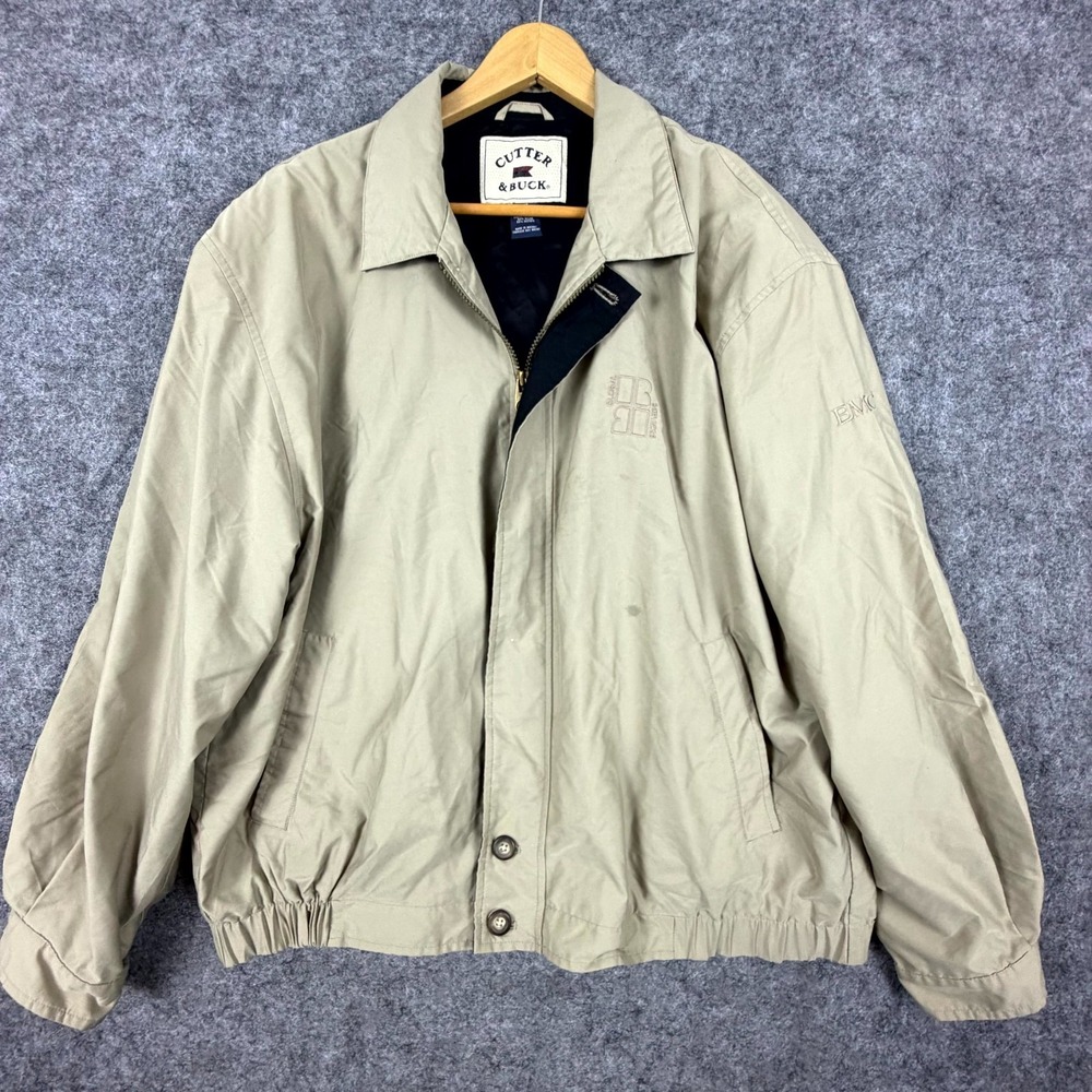 Vintage Cutter & Buck Global Services EMC Jacket Men Large Beige Retro Golf